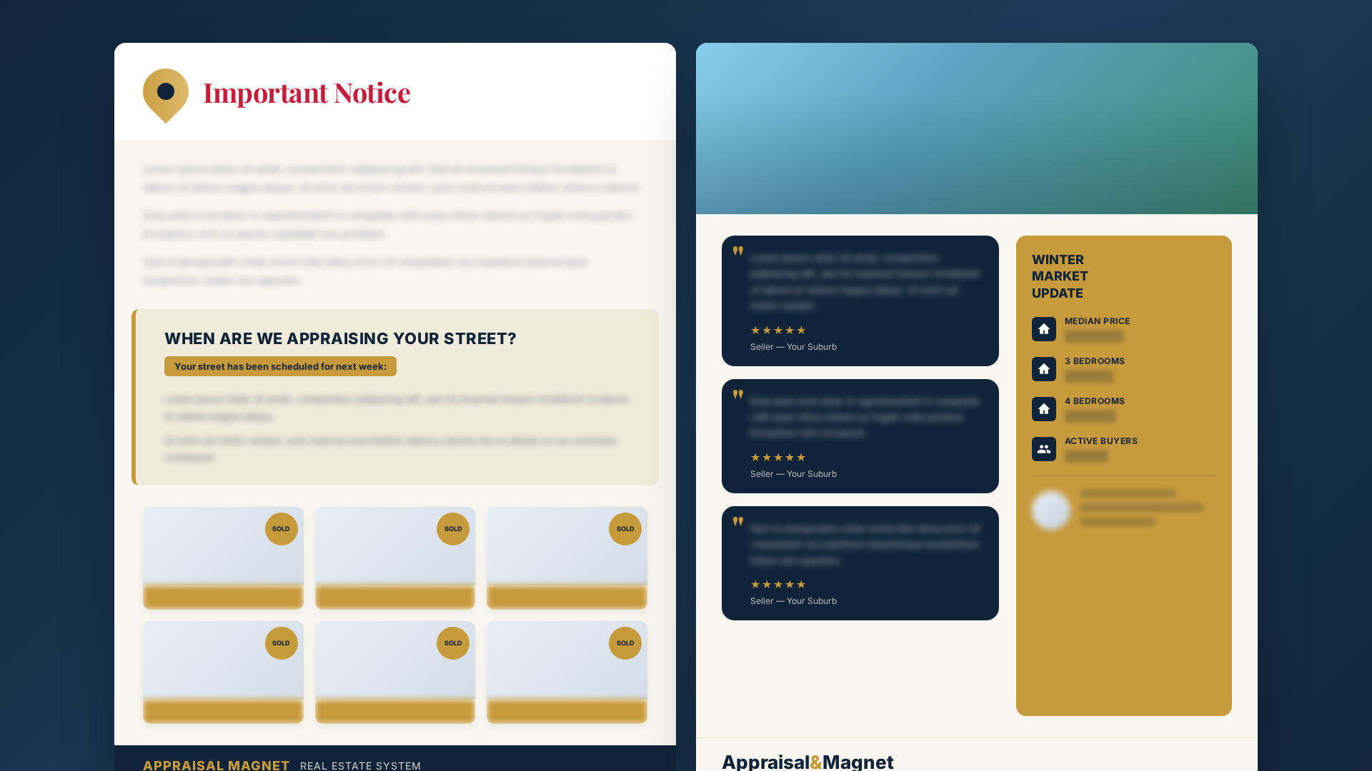 Blurred preview of the two-page Appraisal Magnet letterbox flyer template